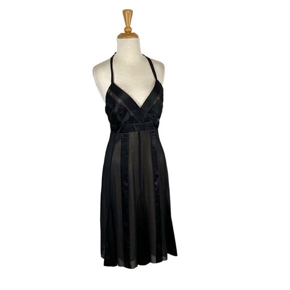AGB Dress M VTG 12 Black Tan Halter Dress Marylin Retro Glamour Cocktail Volup - Picture 1 of 10